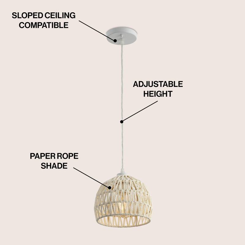 Jigu 1-Light Woven Rattan/Iron LED Pendant, by JONATHAN Y