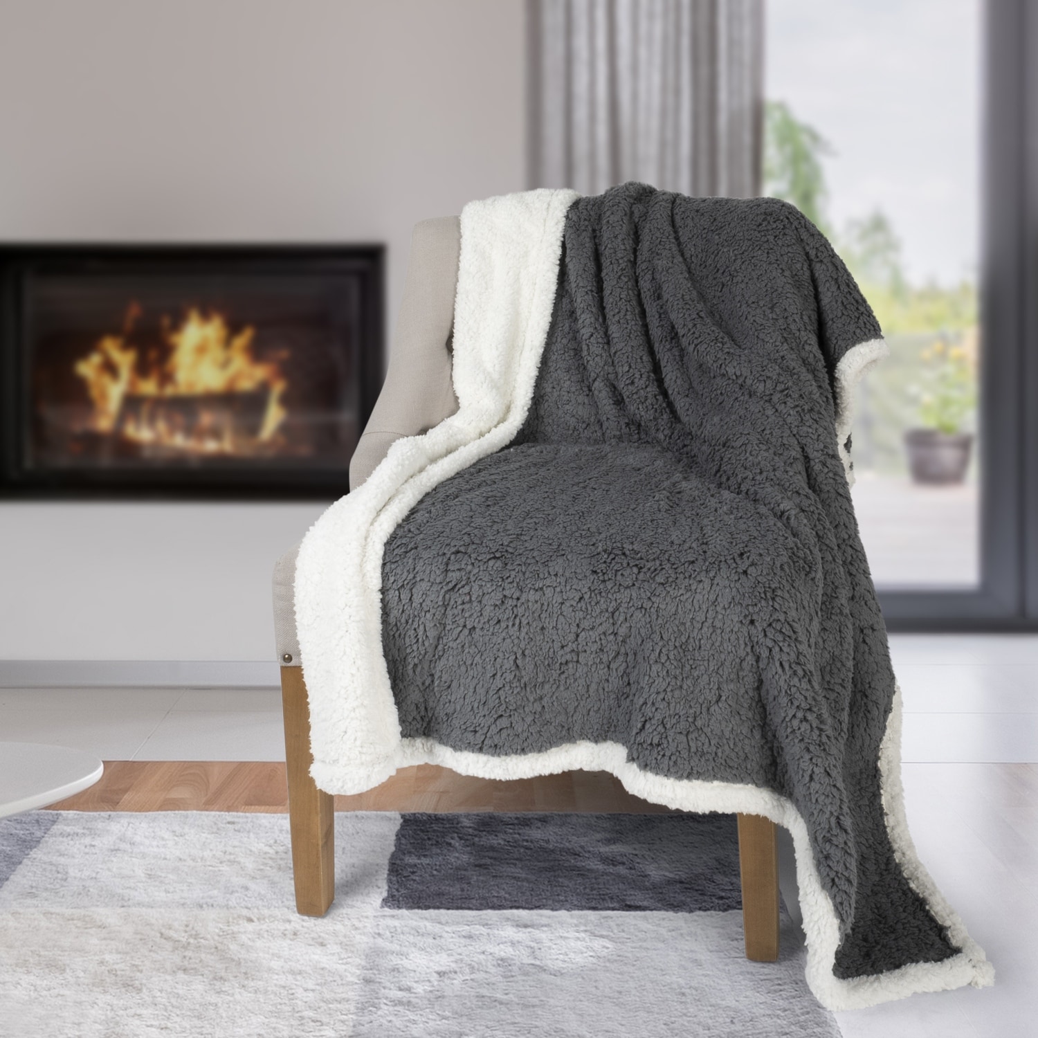 Premium Reversible Sherpa Throw Blanket 60in x 48in (Charcoal) - Bed Bath &  Beyond - 35304061