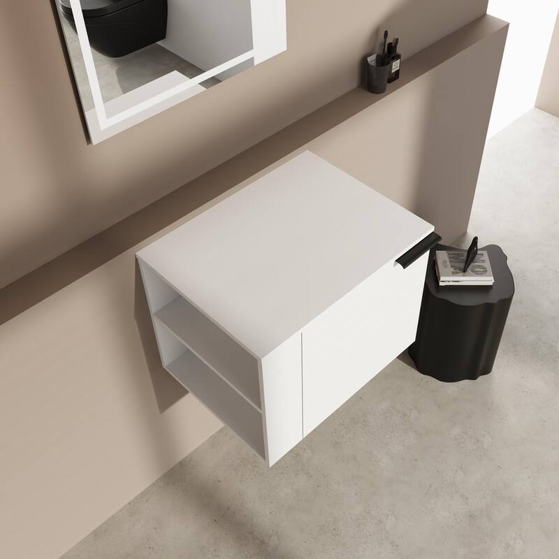 BNK 24"/48" Single Sink Bathroom Vanity with Soft Close Door and Shelf, Modern Floating Vanity - 24''W - White-Without sink
