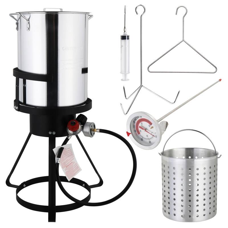 30 Qt. Aluminum Turkey Fryer and 1-Burner Fryer Boiler Steamer Set - Silver