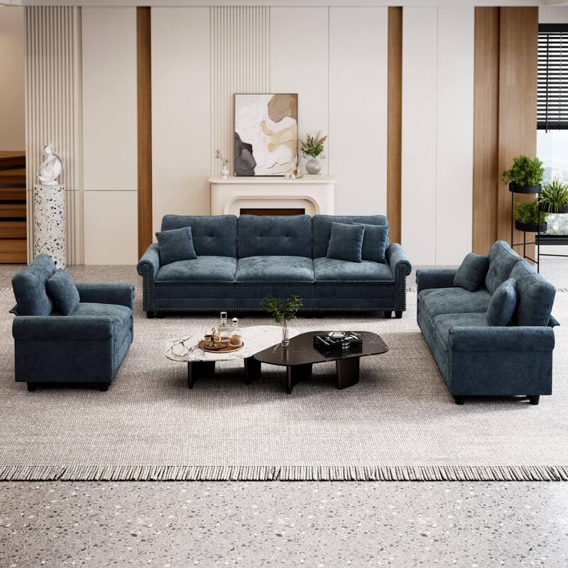 MASION ARTS 3-Piece Modular Sectional Sofa, Oversized Cloud Couch with Armchairs/Loveseats, Deep Seat Sofa (5–7 Seats) - 6-Seater/Blue/Chenille