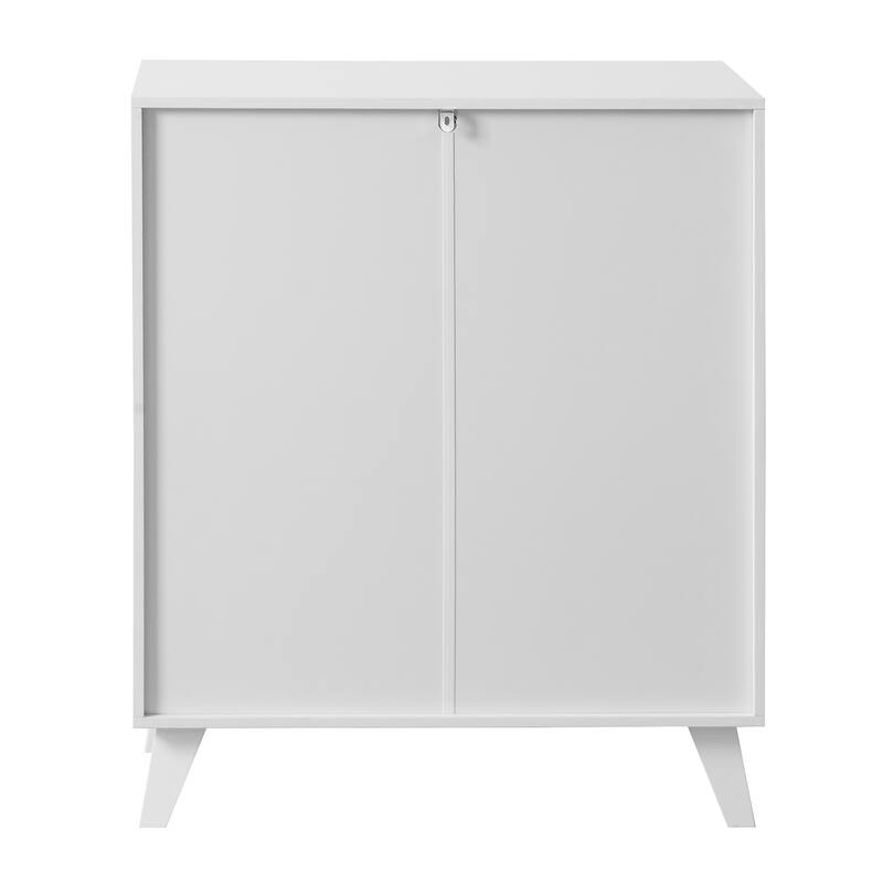 Anmytek Fluted Glass Double Door Cabinet White Modern Cabinet Storage Sideboard with Tapered Legs