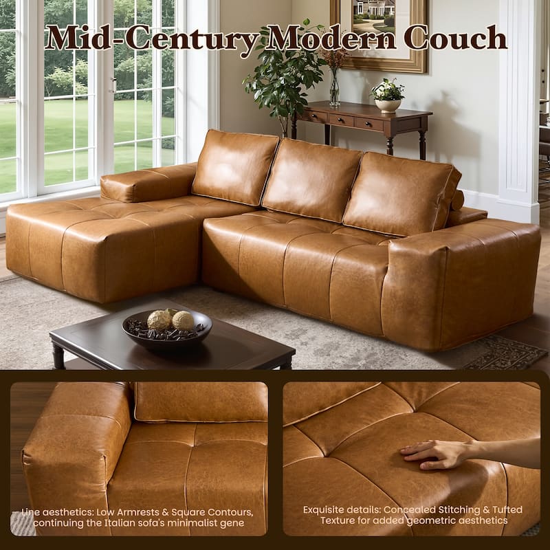 HOOOWOOO Mid-Century Modern Upholstery Fabric L-shaped Sectional Sofa