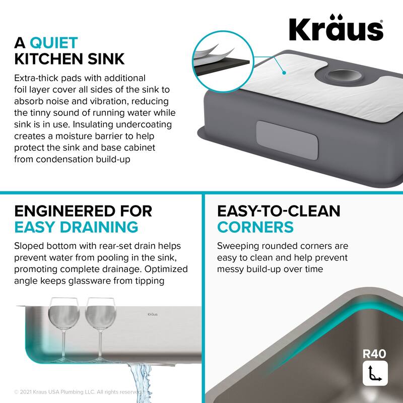 Kraus Dex 25" Undermount Single Basin 16 Gauge Stainless Steel Kitchen