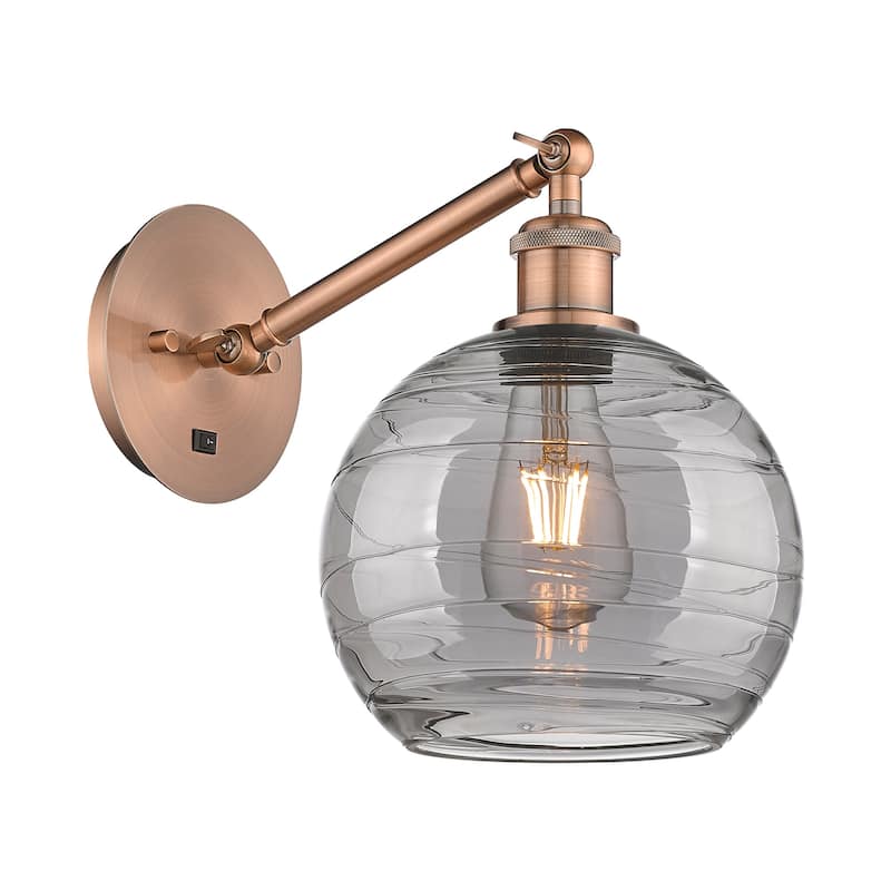 Innovations Lighting 317-1W 10 8 Athens Deco Swirl Sconce Athens Deco - Antique Copper / Light Smoke Deco Swirl