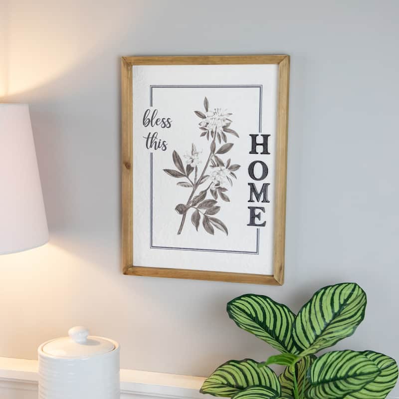 Bless This Home Floral Framed Wall Sign - 16"