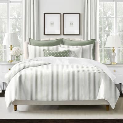 August Stripe Sweet Grass Reversible Duvet Cover Set