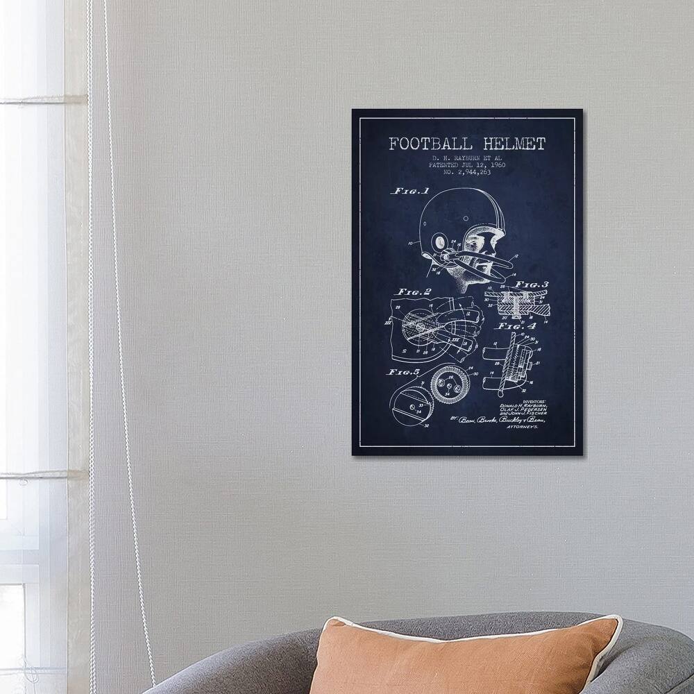 iCanvas "Football Helmet Navy Blue Patent Blueprint" by Aged Pixel Canvas Print