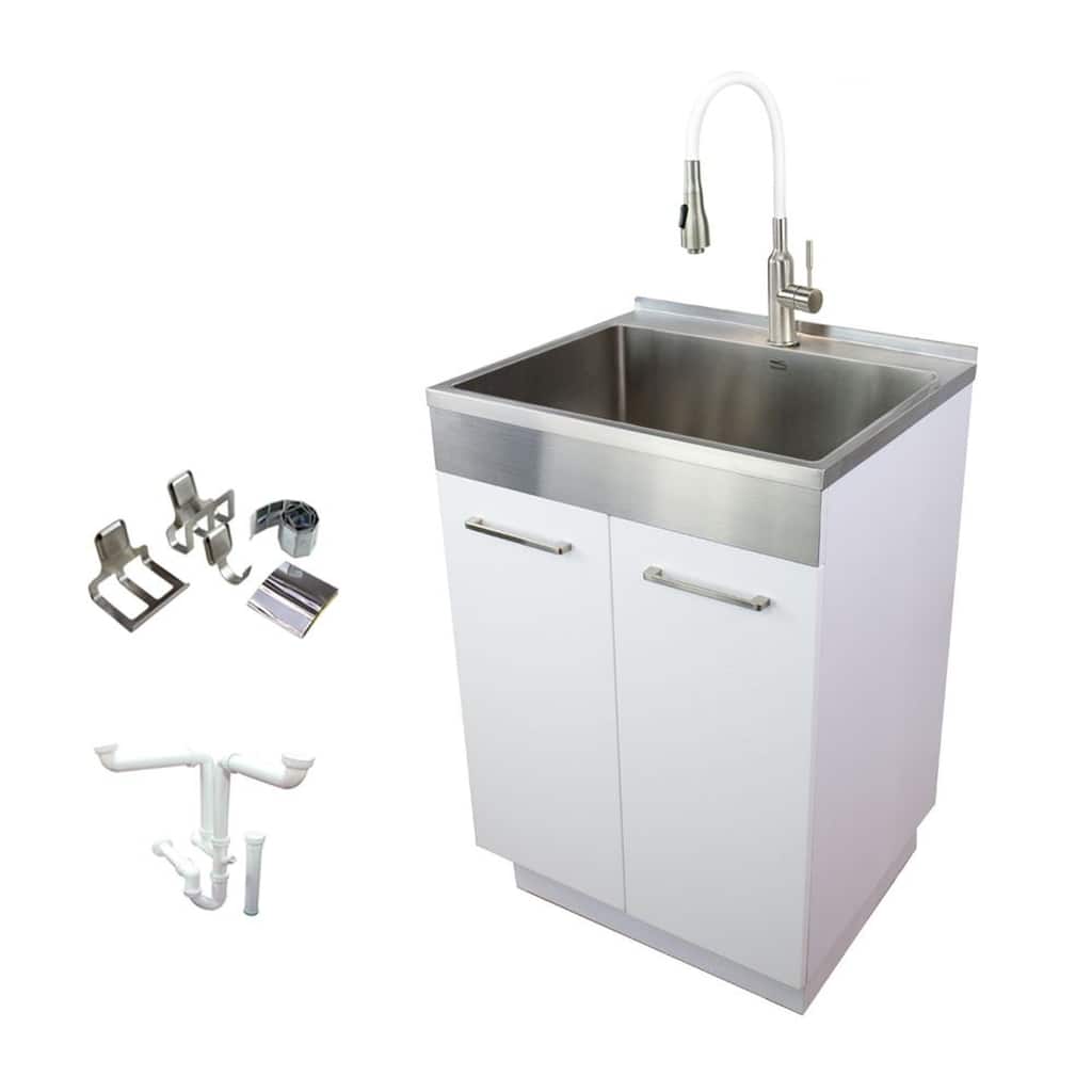 Transolid 24-in x 20-in x 34.6 Laundry Sink Cabinet with Faucet and Accessories, White - 27" x 23" x 27" - 27" x 23" x 27"