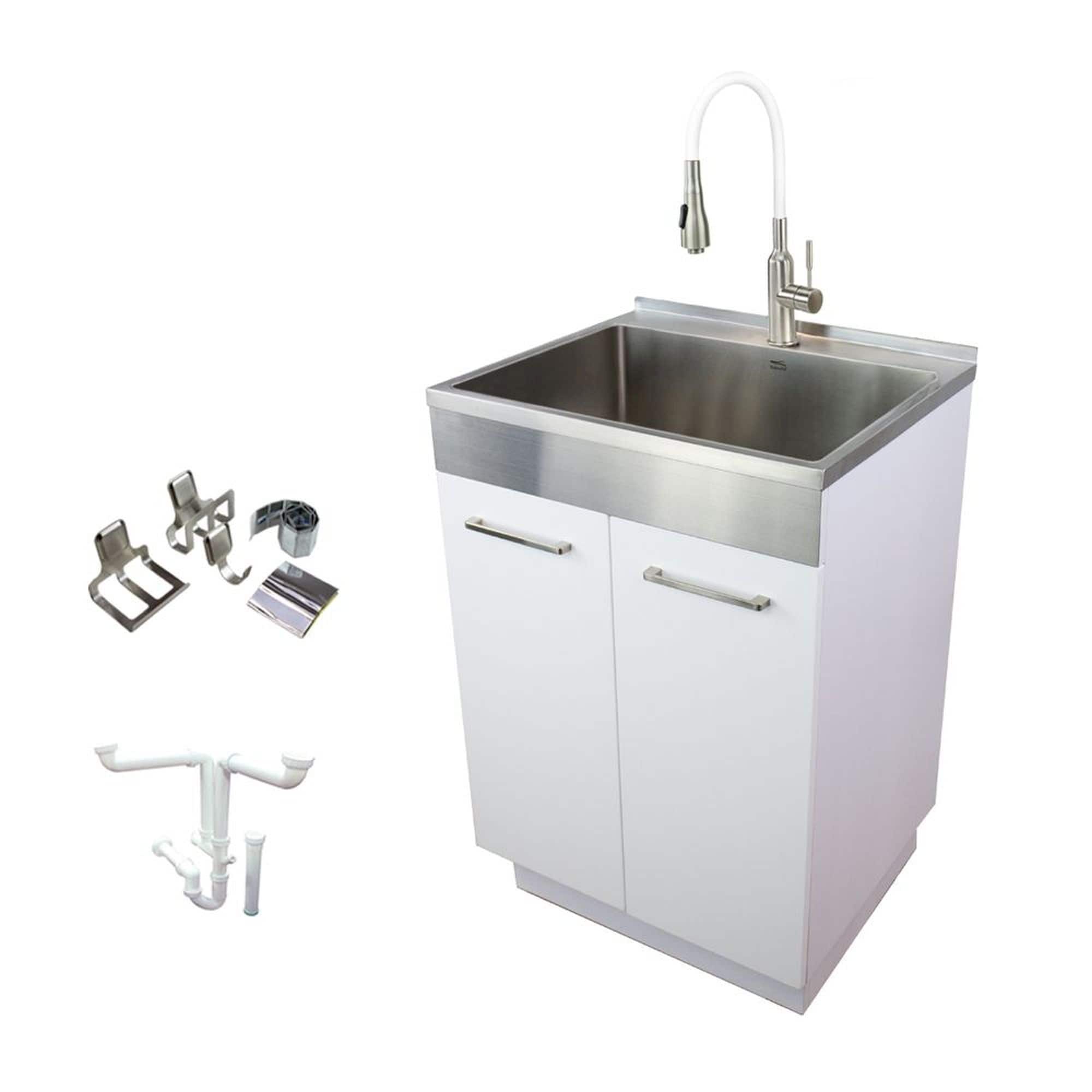 Transolid 24-in x 20-in x 34.6 Laundry Sink Cabinet with Faucet and Accessories, White - 27" x 23" x 27" - 27" x 23" x 27"