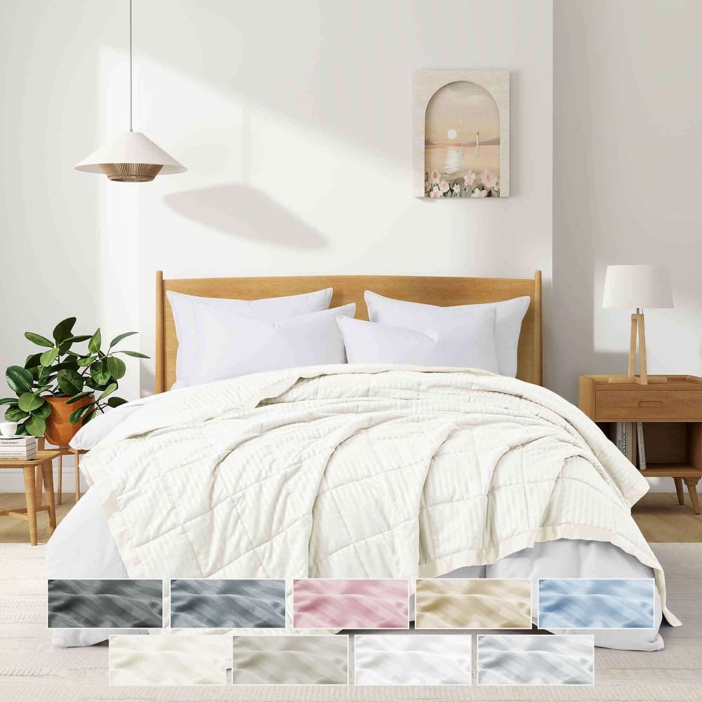 Hotel Quality Luxury Lightweight Jacquard Soft Bed Blanket with Satin Trim, Cozy and Warm