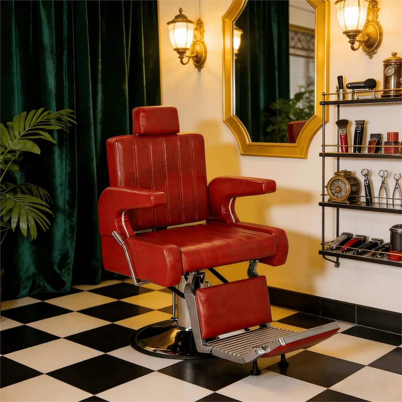 Heavy Duty Hydraulic Barber Chair Salon Chairs for Hair Stylist - Red