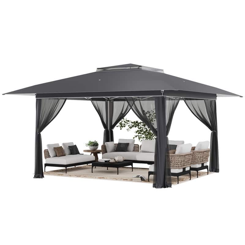 13x13 FT Pop Up Canopy Tent with Netting, UPF 50+ Outdoor Canopy with Automatic Eaves & One-Push Lock, for Patio & Parties