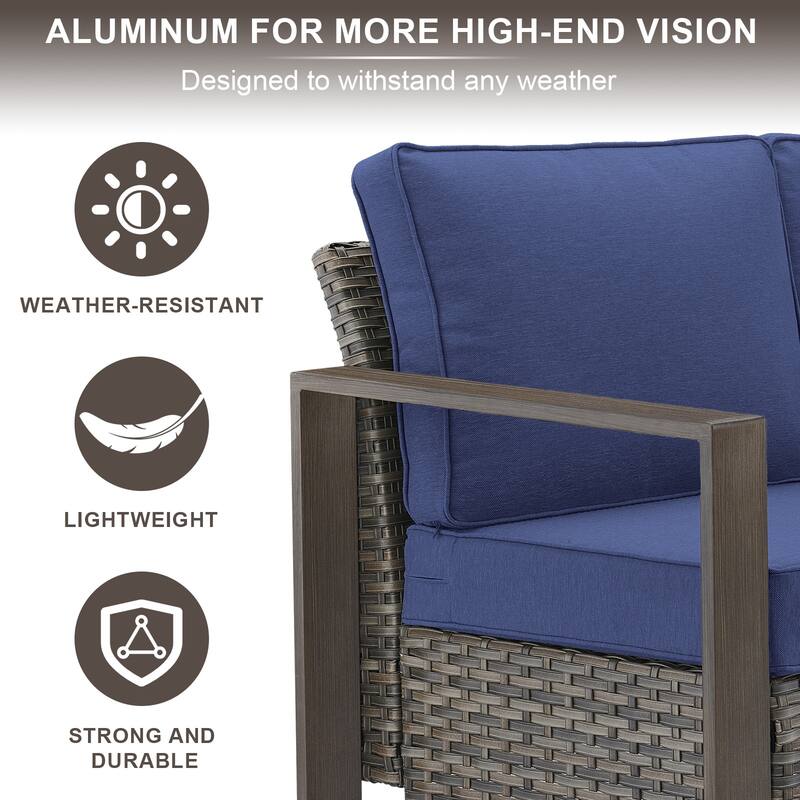 Meyreso Wicker Outdoor Patio Metal Fire Pit Set with Swivel Gliders & 4.5" Olefin Cushions