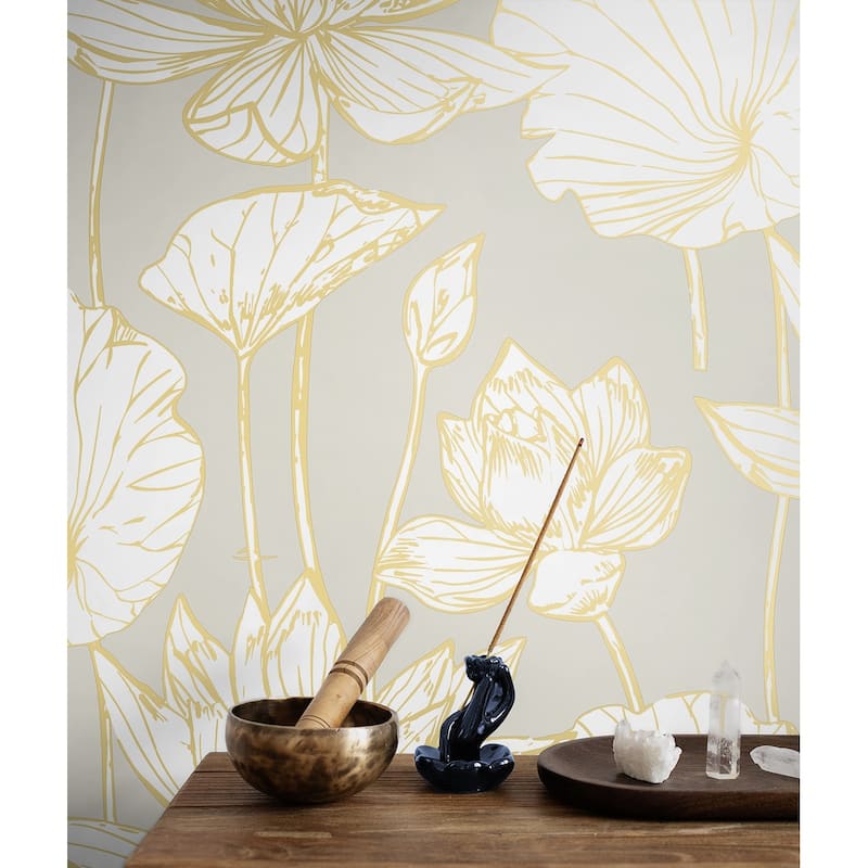 Seabrook Designs Lotus Floral Prepasted Wallpaper - 20.5 in. W x 33 ft. L