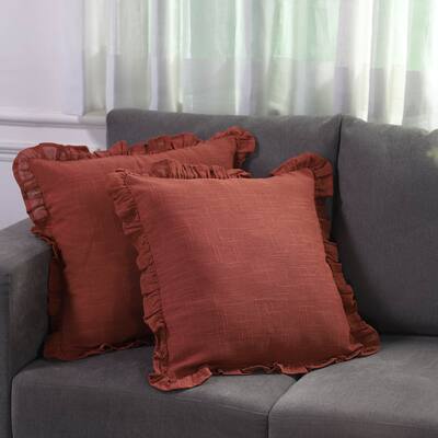 Set of 2 Cobalt Cotton Linen Cushion Cover with Ruffled Flange