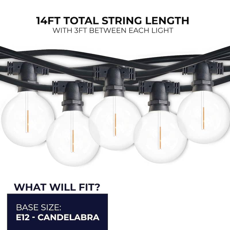 Bulbrite 14-foot String Light Kit with Clear Shatter Resistant Globe G16 LED Light Bulbs