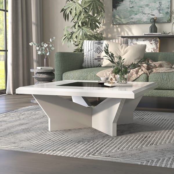 slide 2 of 9, Ameena Contemporary Glass Insert Top Coffee Table by Furniture of America Square - White