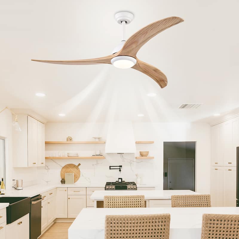 52" Solid Wood Blades Ceiling Fan With Light with Remote Control, Noiseless Reversible Motor, 6 Speed, 3 Color