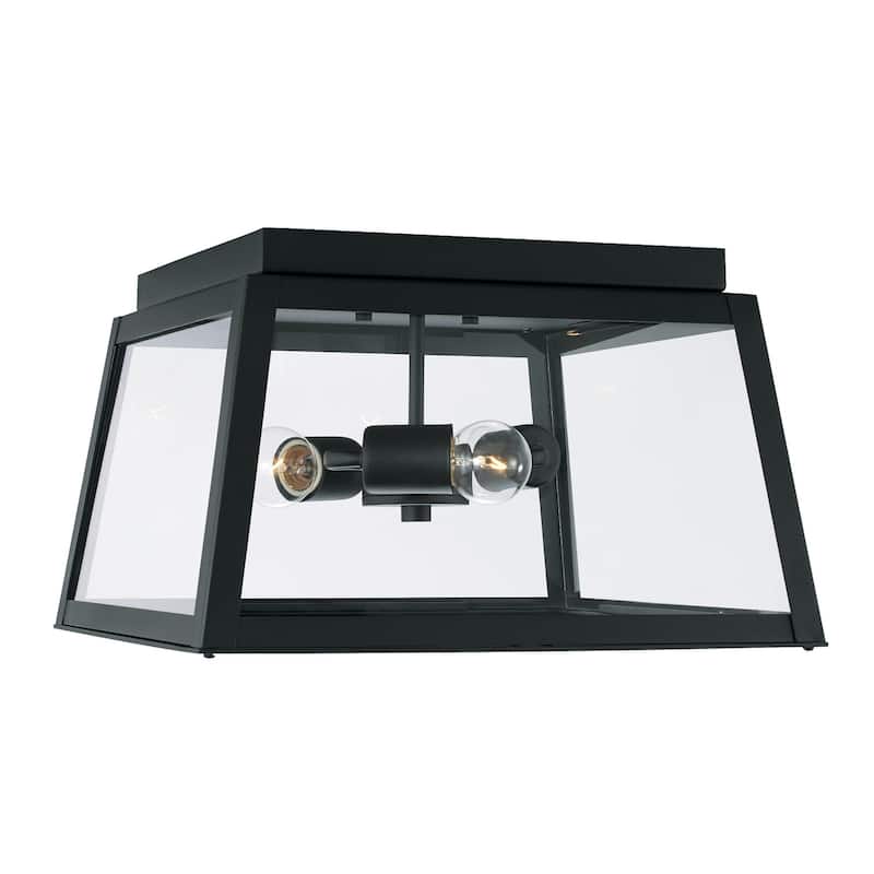 Leighton 14.5" 3-light Outdoor Flush Mount w/ Clear Glass - Black