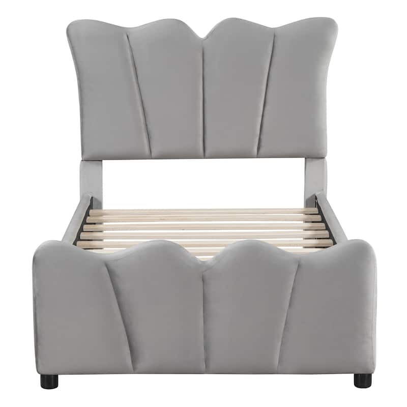 HomeRoots Gray Tufted Velvet Upholstered Twin Bed Frame