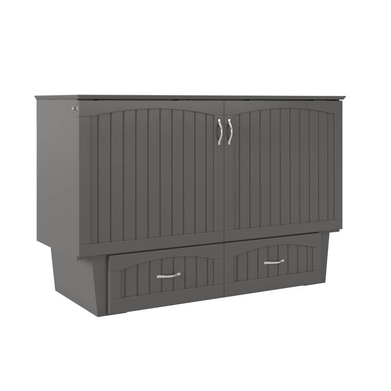 Queen Murphy Bed Chest Solid Wood Storage Bed with Mattress & USB Ports - Grey, 82.5"L x 63.63"W x 41"H