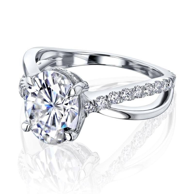 Kobelli 2.5 Carat Moissanite & Lab Grown Diamond 14k Solid Gold Oval Ribbon Ring