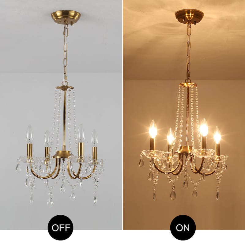 4-Light Candle Style Chandelier, Classic Crystal Chandelier, Traditional Chandelier with Crystal Accents for Living Room Bedroom