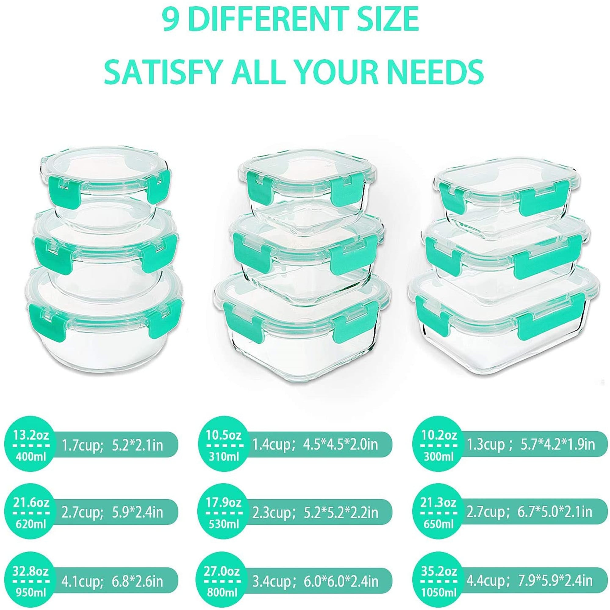 S SALIENT 18 Piece Glass Food Storage Containers with Lids, Meal Prep  Containers for Food Storage, BPA Free & Leak Proof (9 lids & 9 Containers)