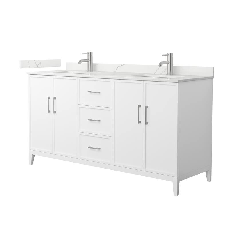 Elan 66-inch Double Vanity, Single Hole Quartz Top - White, Nickel Trim, Giotto Quartz Top