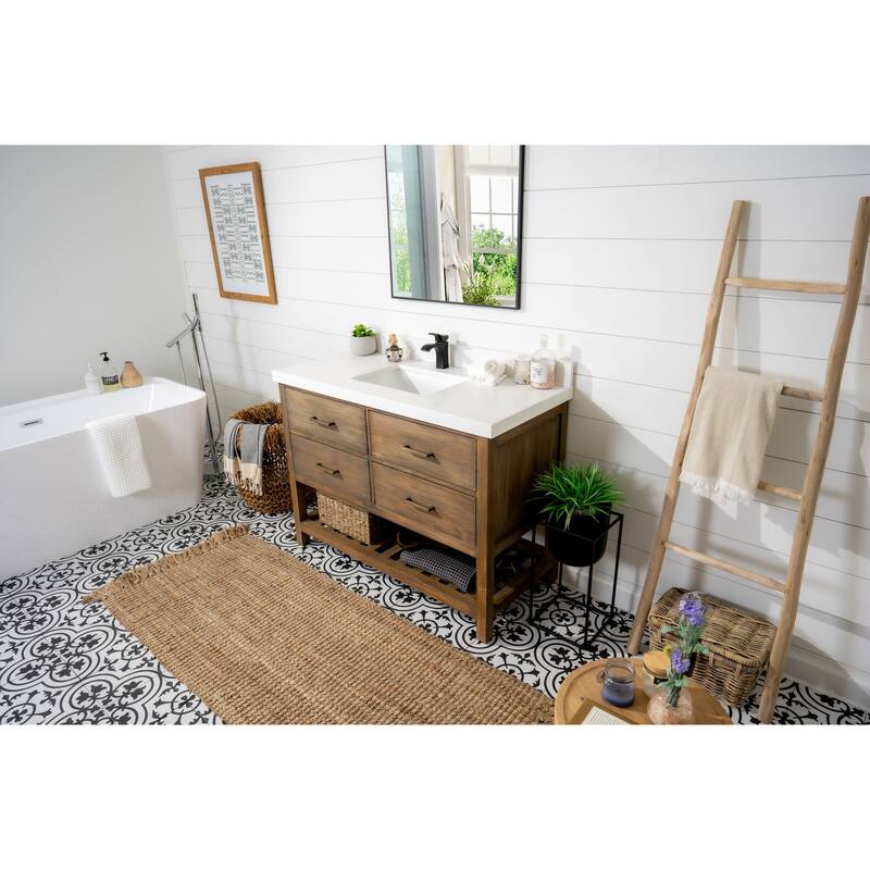 Willow Collections 48 in. W x 22 in. D Parker Solid Teak Single Sink Bathroom Vanity with Countertop