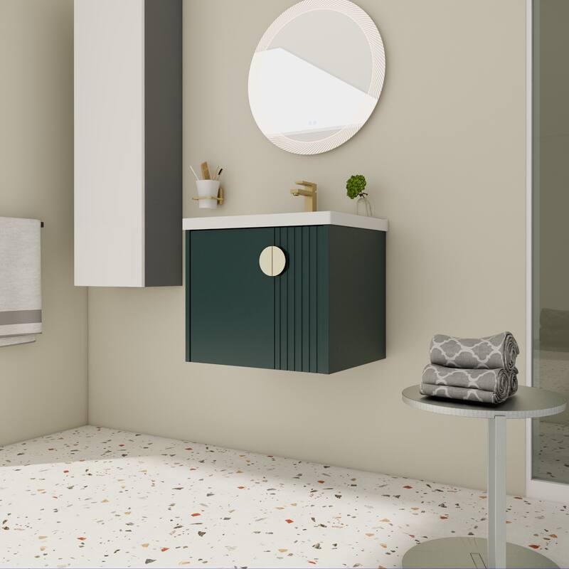 Modern Wall-Mounted Bathroom Vanity with Ceramic Sink, Soft-Close Doors, and 3 Pairs of Metal Handles for Customization