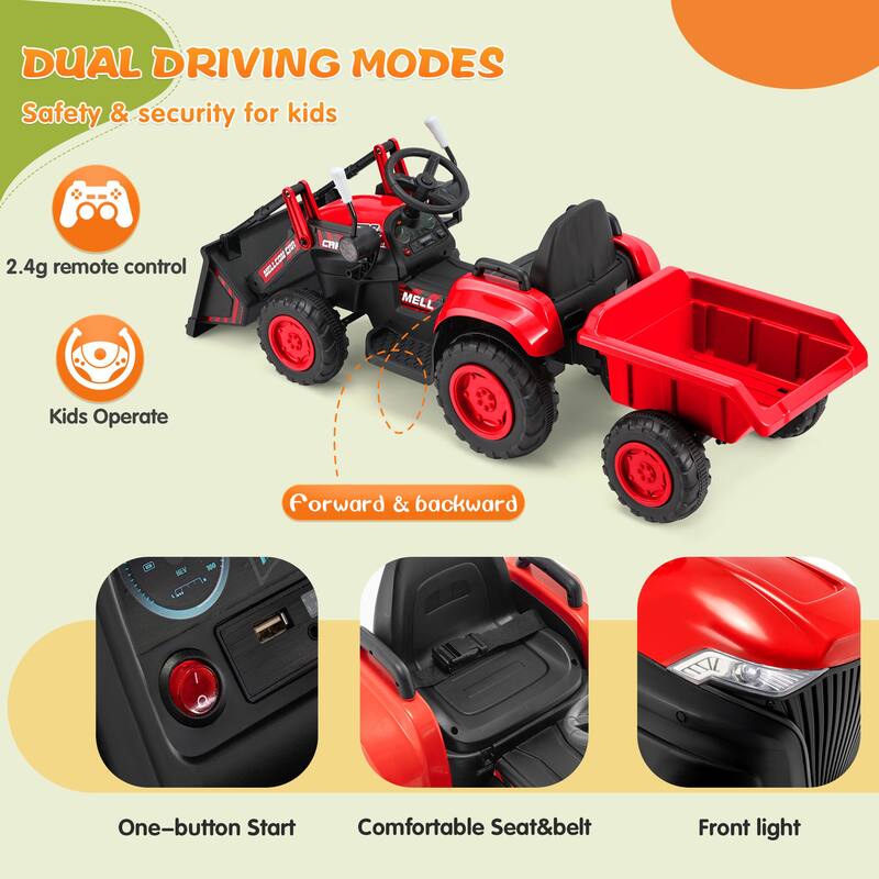EROMMY Ride on Car Toys with Remote Control, Digger, Horn, Lights, Music Player, Safety Belt,