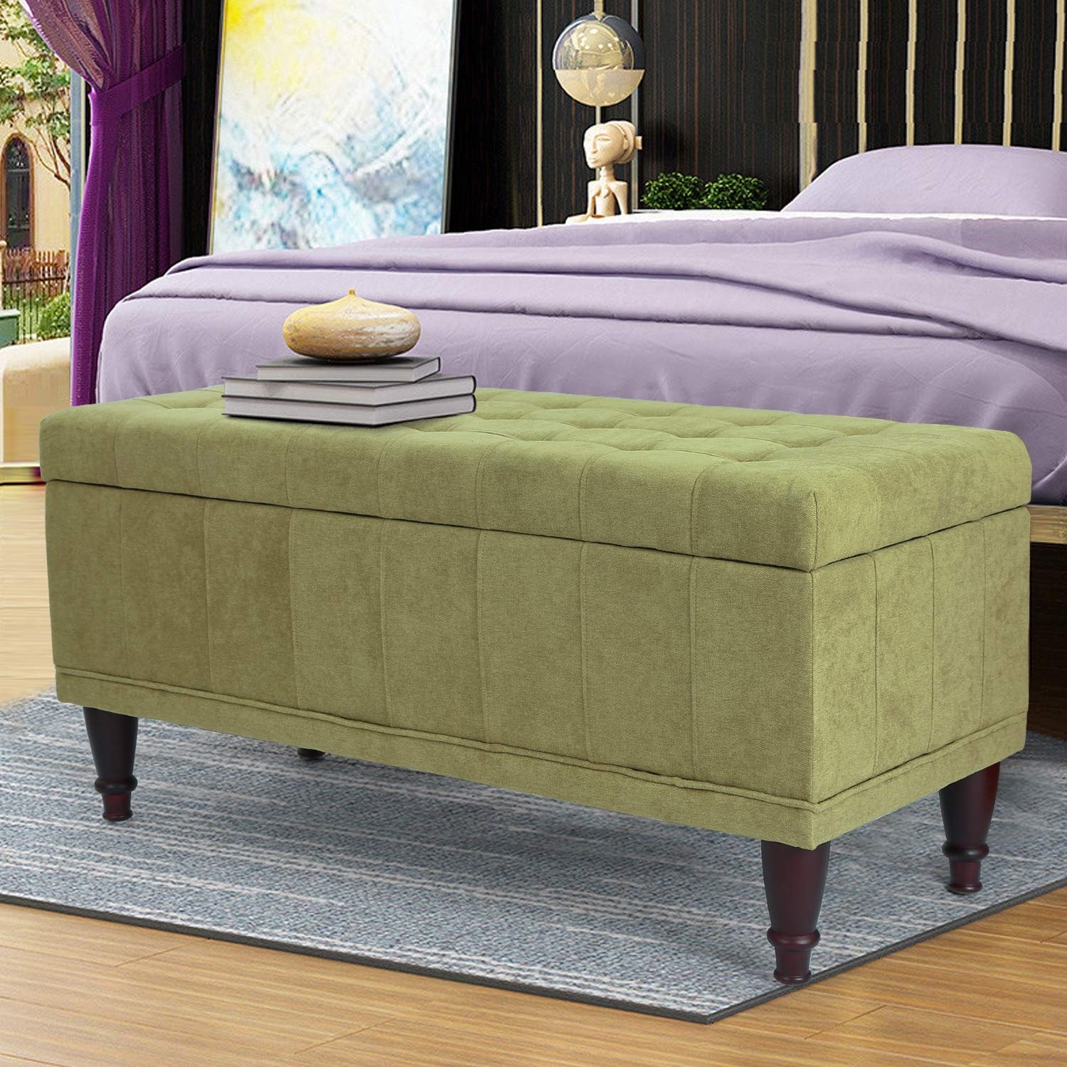 Adeco 41 inch Rectangular Tufted Lift Top Storage Ottoman Bench