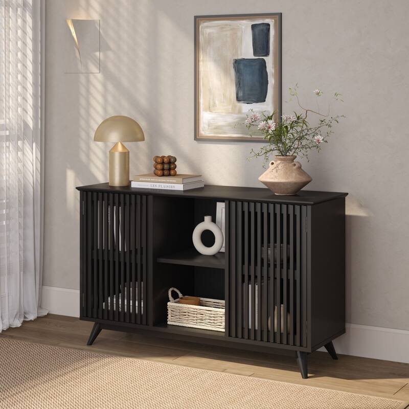 Plank and Beam Mid-Century Modern 2-Door TV Stand - Black