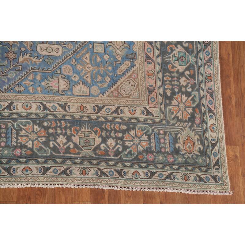 Over Dyed Blue Tabriz Persian Vintage Rug Hand-Knotted Wool Carpet - 8'0"x 10'11"
