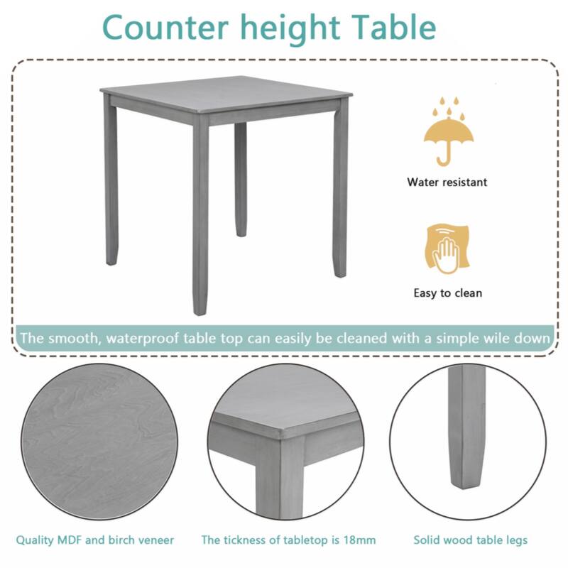 Wooden Dining Square Table, Kitchen Table for Small Space, 4 Person Counter Height Table,Gray
