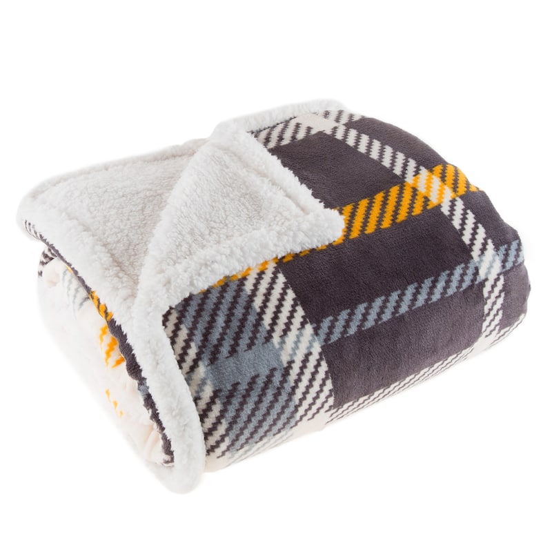 Reversible Fleece Blanket - 50-Inch x 60-Inch Machine-Washable Sherpa Throw by Windsor Home