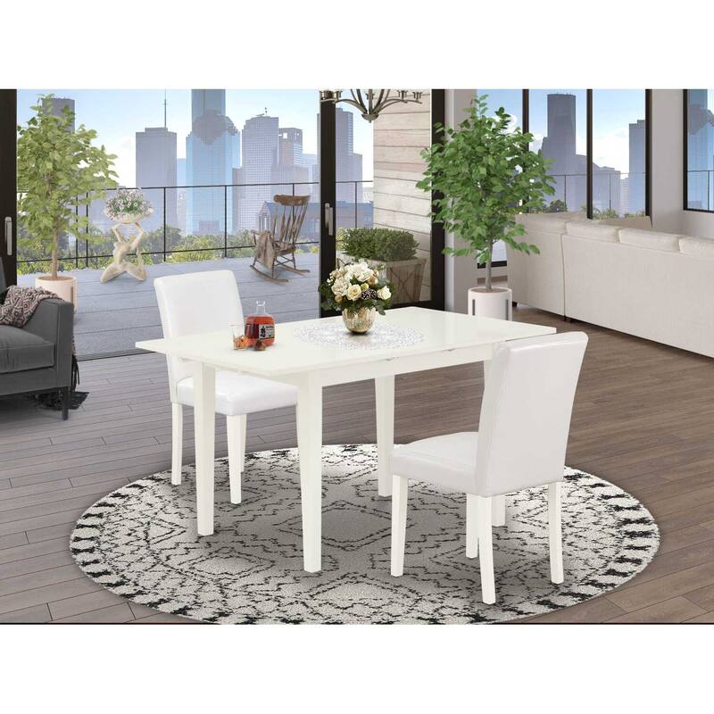 HomeStock 3-Piece Linen White Finish Rectangular Solid Wood Top With Butterfly Leaf Dining Table Set
