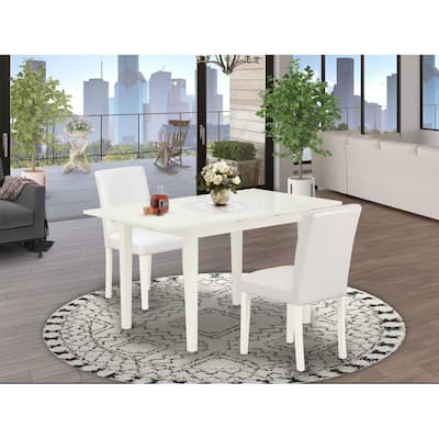 HomeStock 3-Piece Linen White Finish Rectangular Solid Wood Top With Butterfly Leaf Dining Table Set