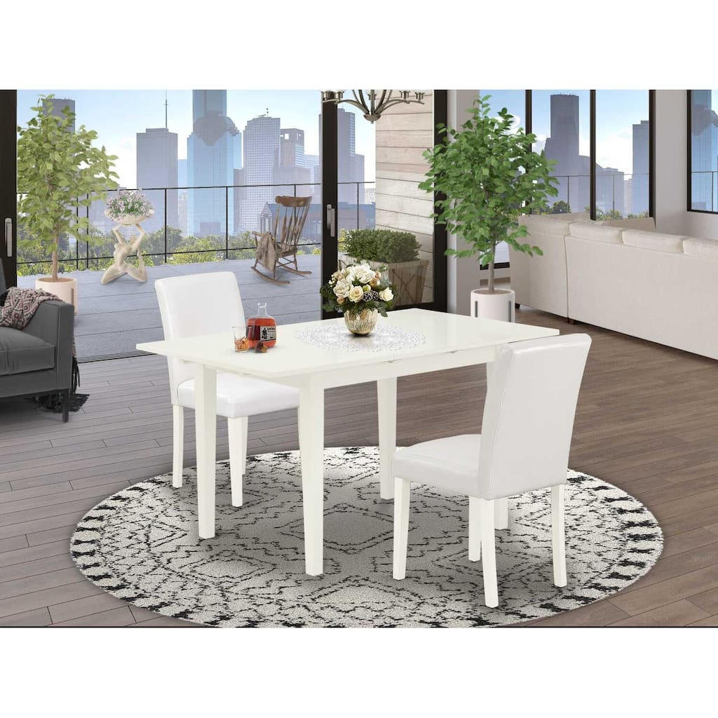HomeStock 3-Piece Linen White Finish Rectangular Solid Wood Top With Butterfly Leaf Dining Table Set
