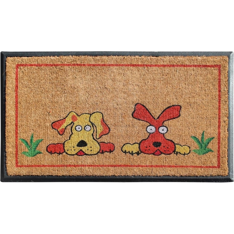 A1HC First Impression Hand Finished Rubber and Coir Classic Paisley Border Extra Large Double Doormat (30" x 48") - Multi-color Dogs