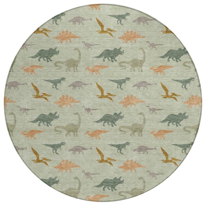 Machine Washable Indoor/ Outdoor Modern Dinosaur Chantille Rug