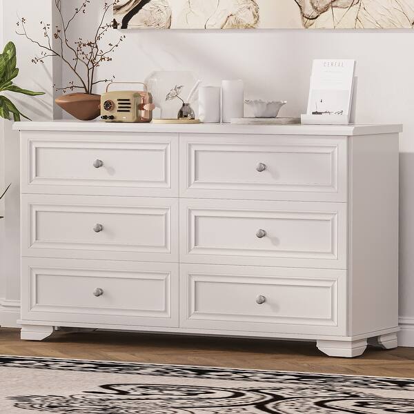 6-Drawer Elegant Retro Design Wooden Dresser, White Storage Cabinet with  Metal Handles, 53" x 15.5" x 31.4" for Bedroom - Bed Bath & Beyond -  42318198