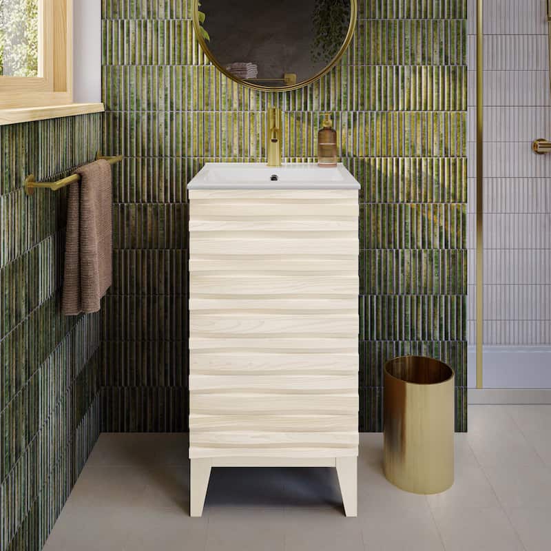 Cascade 18" Freestanding Bathroom Vanity In White Oak With Sink Top - 18