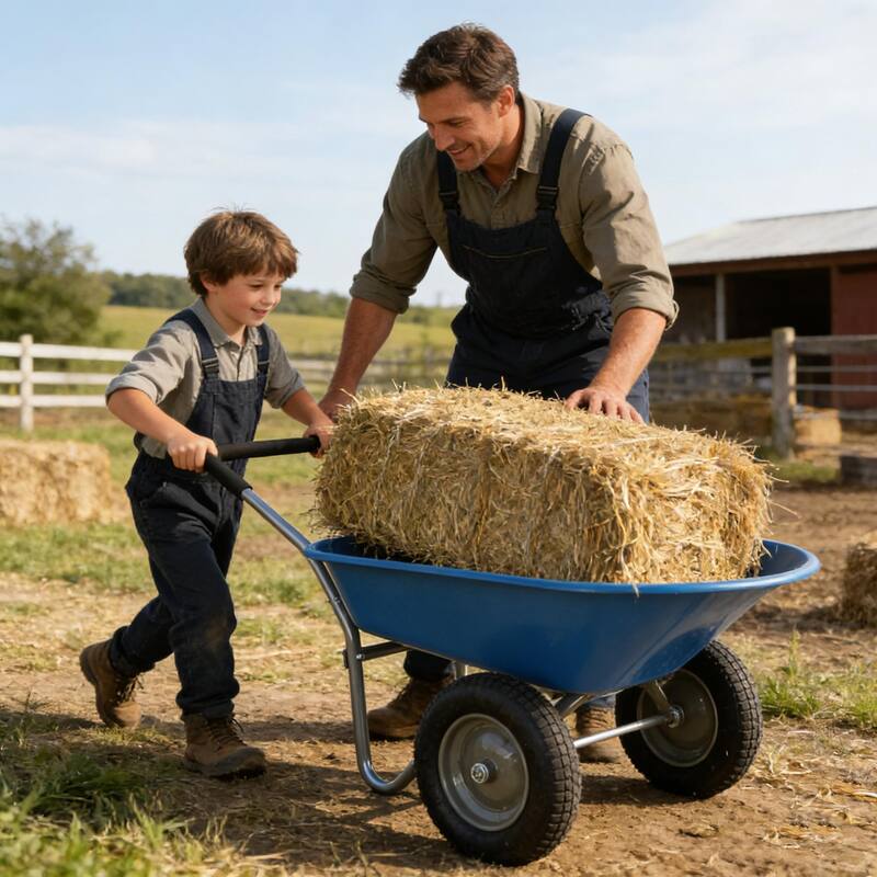Two-Wheel Garden Trolley - 15 Inch Pneumatic Wheel Heavy-Duty Hauler, Blue