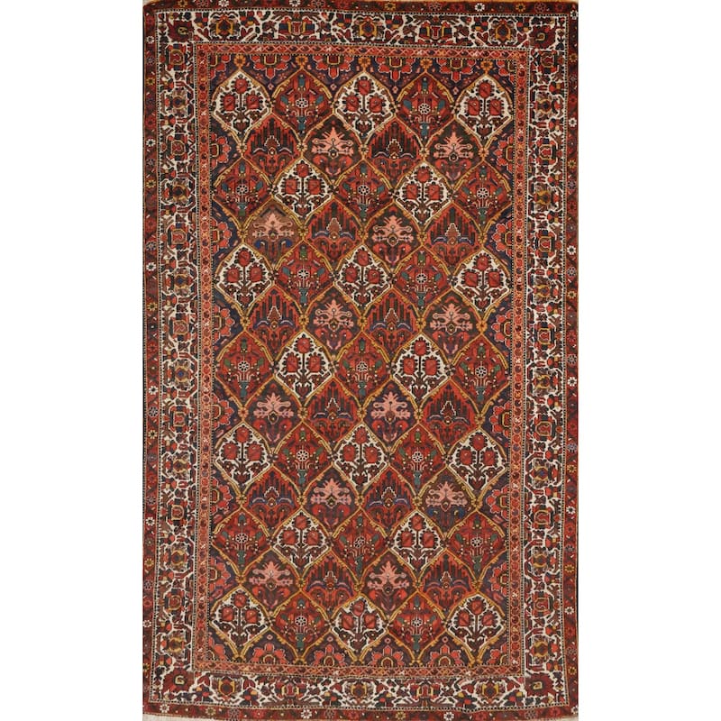 Hand Knotted Oriental 100% Wool Carpet Traditional Floral Oranges & Rust Bakhtiari Area Rug - 9' 6'' X 6' 7''