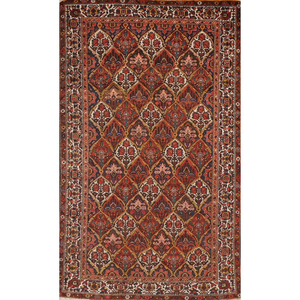 Hand Knotted Oriental 100% Wool Carpet Traditional Floral Oranges & Rust Bakhtiari Area Rug - 9' 6'' X 6' 7''