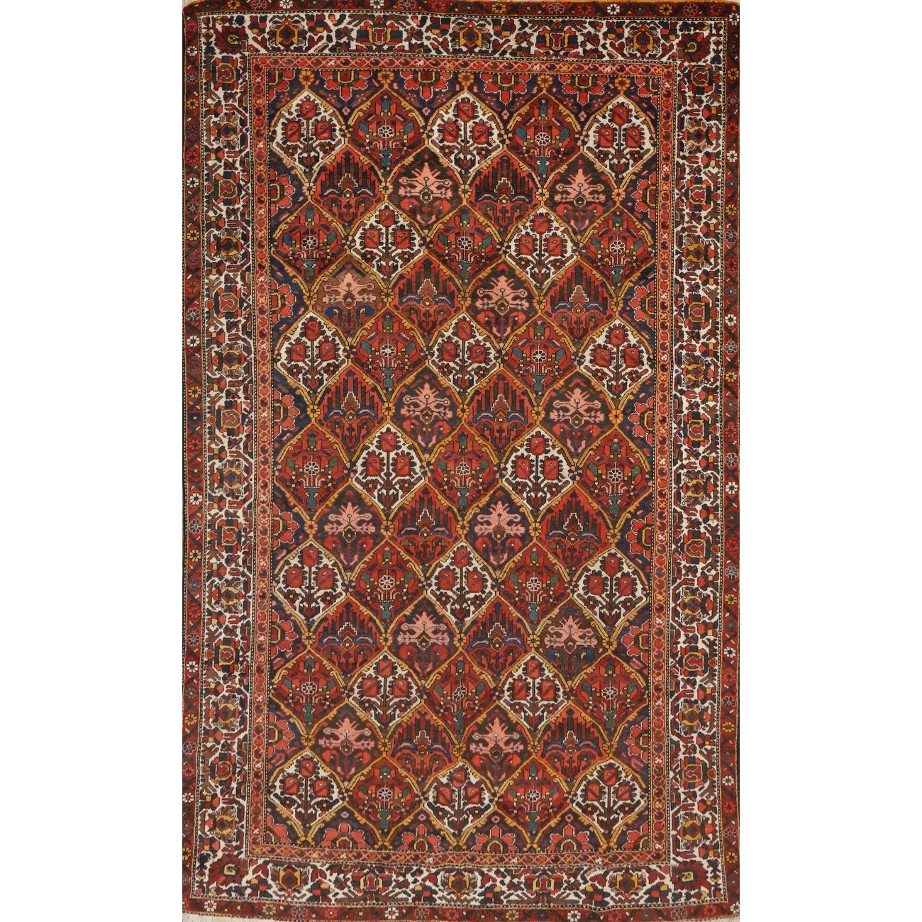 Hand Knotted Oriental 100% Wool Carpet Traditional Floral Oranges & Rust Bakhtiari Area Rug - 9' 6'' X 6' 7''