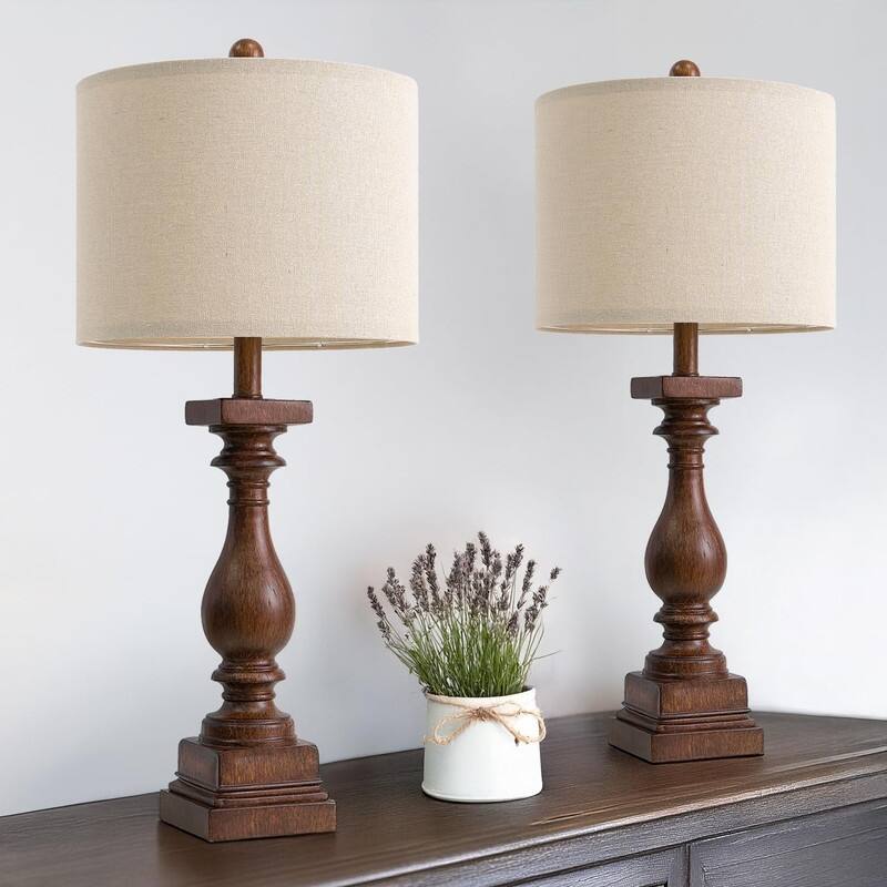 27" Farmhouse Table Lamp Set of 2 with USB A and C